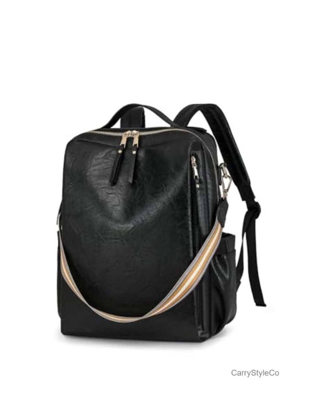 Faux Leather Convertible Travel Backpack Purse with Luggage Strap